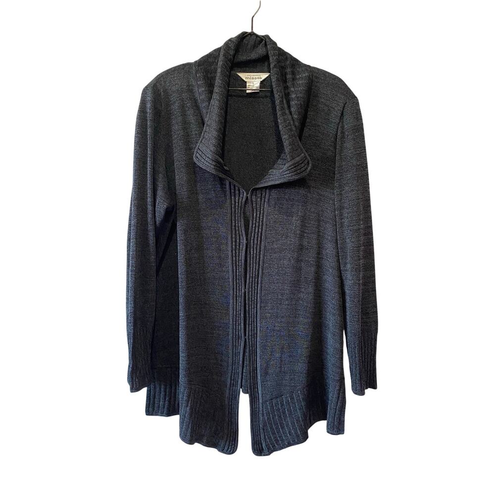Exclusively Misook Solid Dark Gray Knit Sweater Blazer Hook Eye Women’s Size L